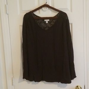 Black Peasant Top with Lace Detail
